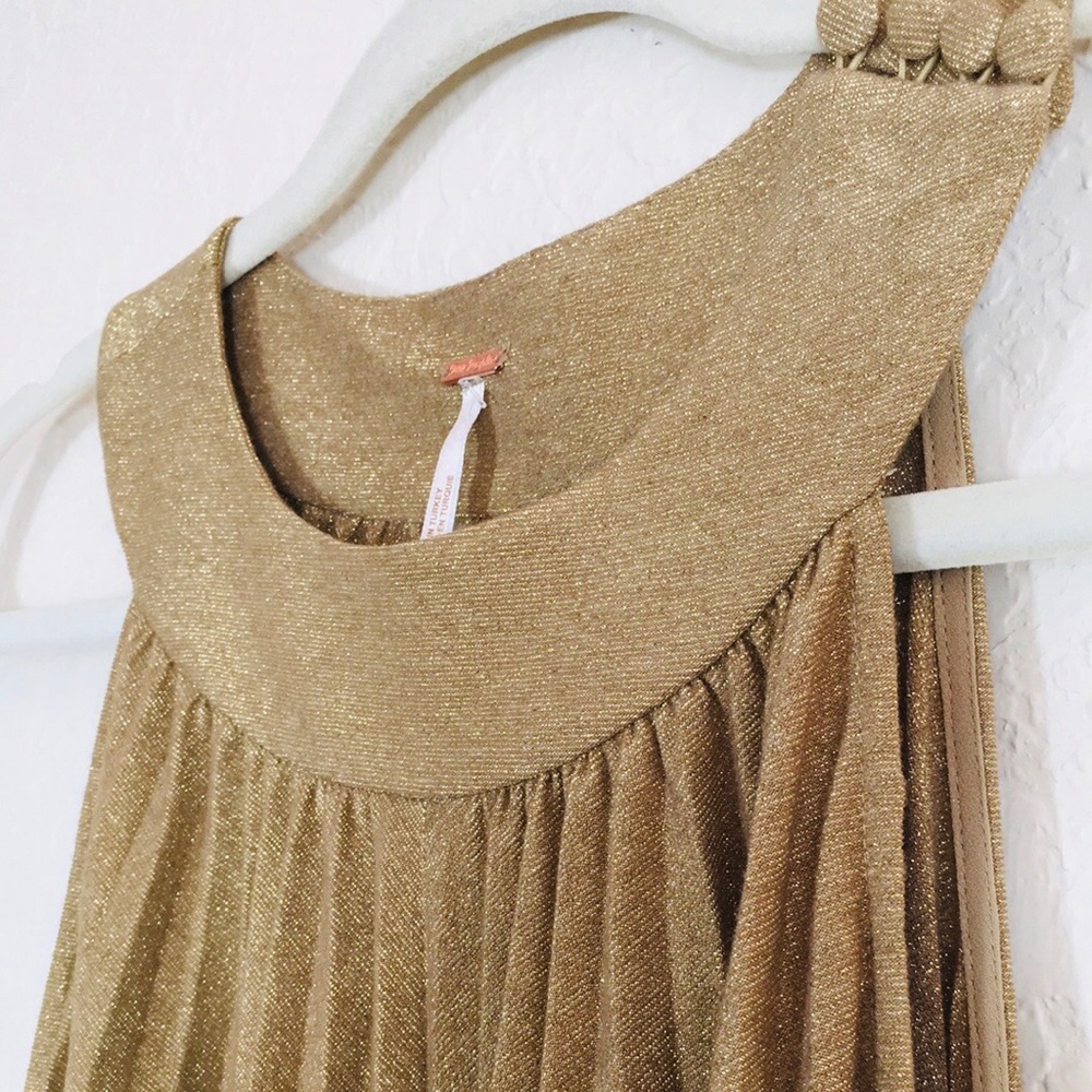NWT Free People Gold Pleated Mini Love Dress M - Picture 7 of 8